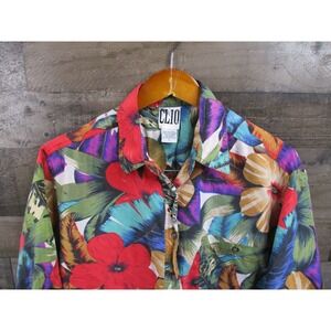 Clio Shirt Mens Large Multicolor Silk Hawaiian Floral Button Up Short Sleeve